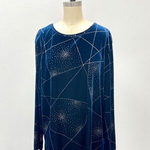 Vintage Navy Velvet with Silver Metallic Embellishment Top